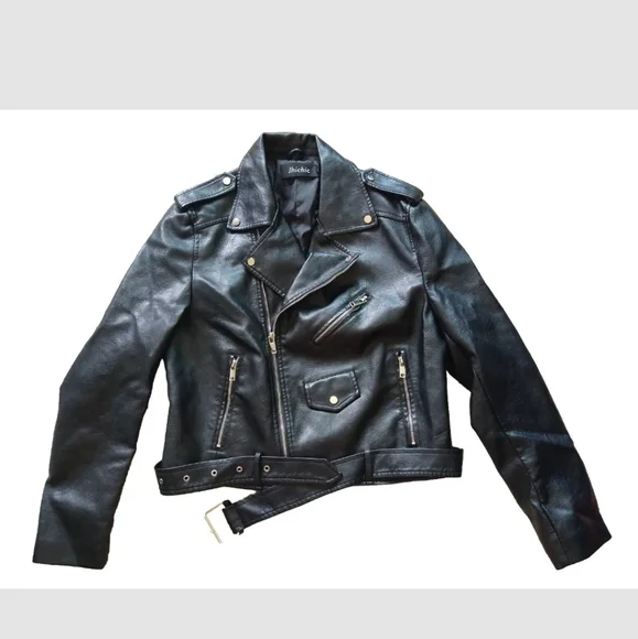 Jhichic Jackets Coats Jhichic Vegan Black Leather Moto Biker